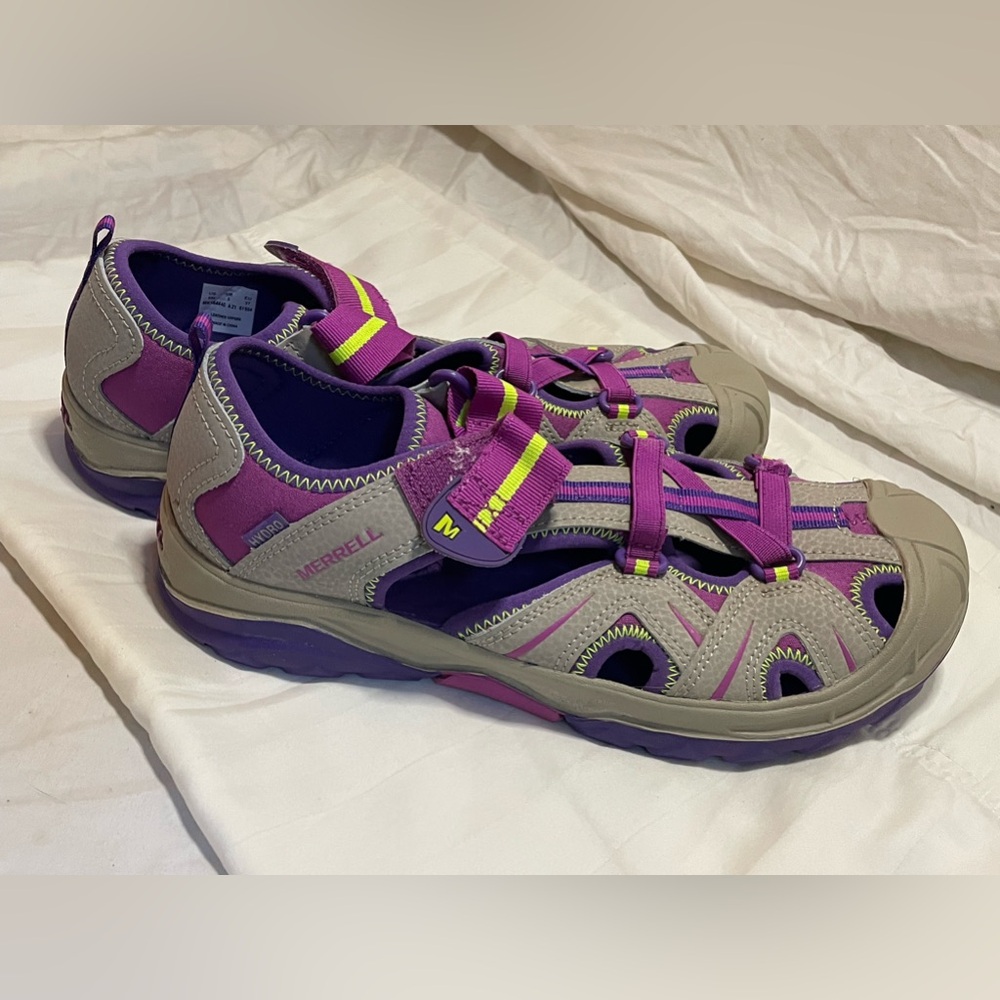 New Merrell Hydro Big Kids Size 6 Color Tan/Purple Leather - Picture 3 of 7